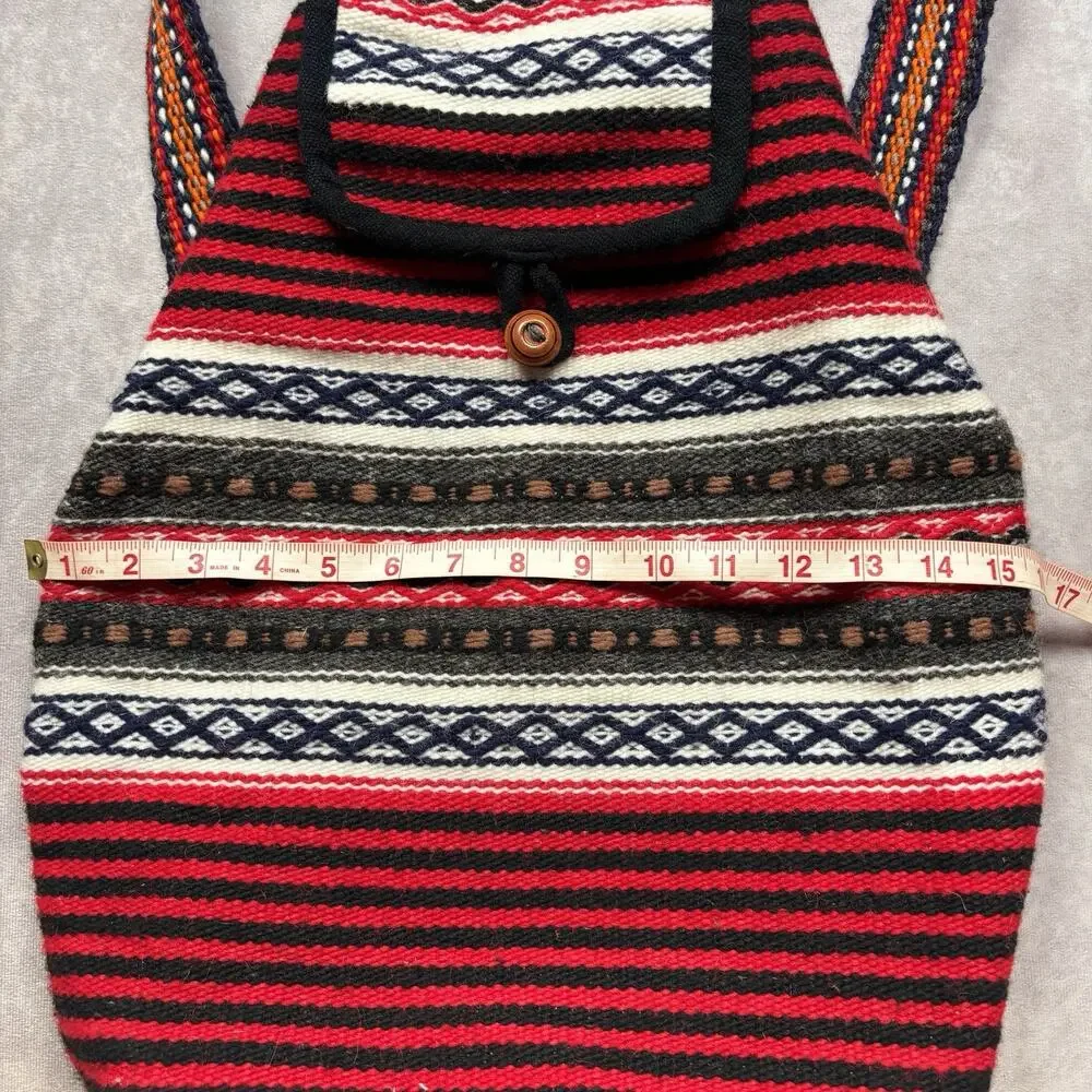 Vintage Ecuador Tejidos Folklor Otavaleño 100% Wool Handmade Woven Backpack Boho